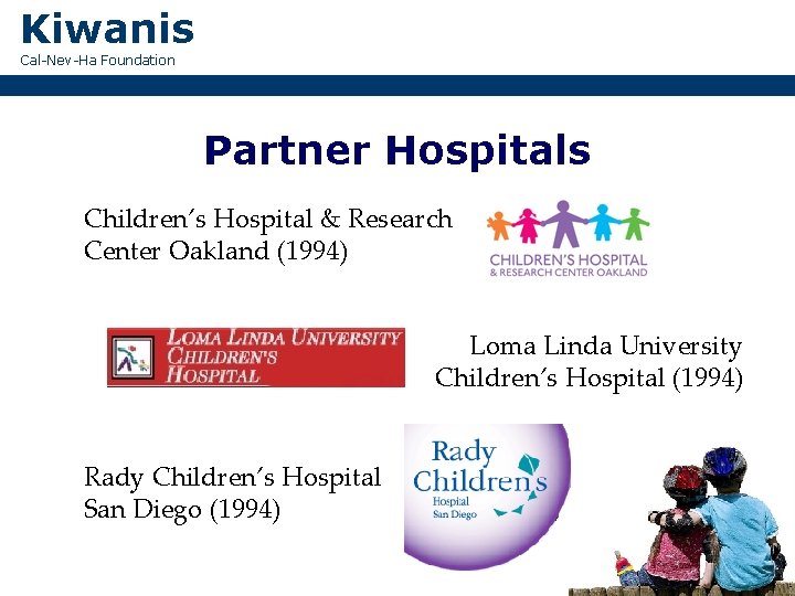 Kiwanis Cal-Nev-Ha Foundation Partner Hospitals Children’s Hospital & Research Center Oakland (1994) Loma Linda