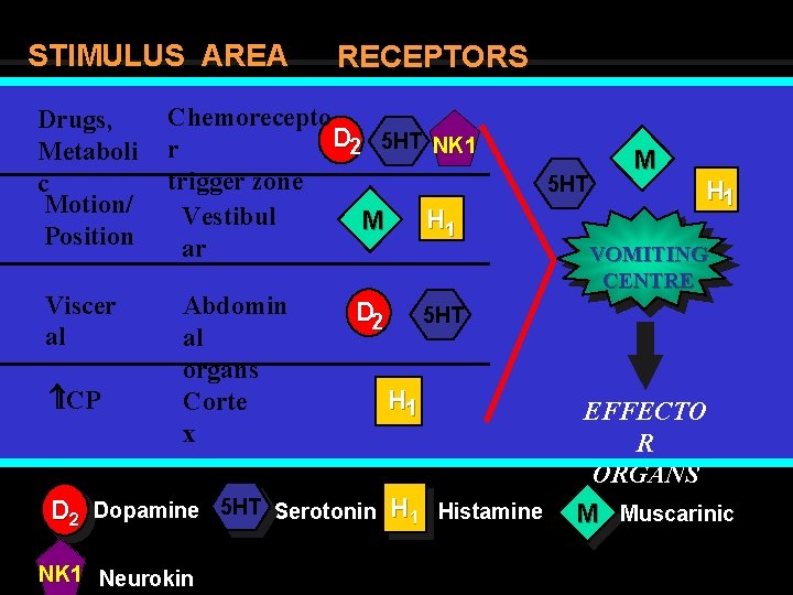 STIMULUS AREA Drugs, Metaboli c Motion/ Position Viscer al ICP RECEPTORS Chemorecepto D 2