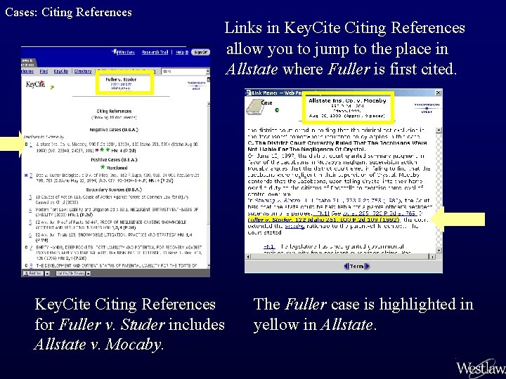 Cases: Citing References Links in Key. Cite Citing References allow you to jump to