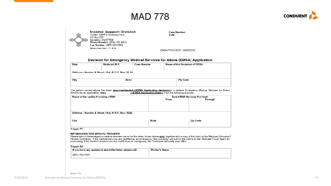 MAD 778 12/22/2021 Emergency Medical Services for Aliens (EMSA) 13 MAD 778 12/22/2021 Emergency Medical Services for Aliens (EMSA) 13
