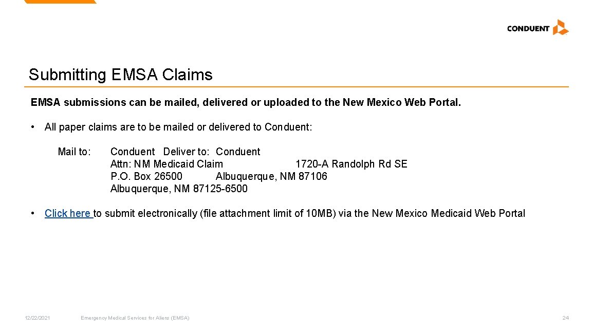 Submitting EMSA Claims EMSA submissions can be mailed, delivered or uploaded to the New Submitting EMSA Claims EMSA submissions can be mailed, delivered or uploaded to the New