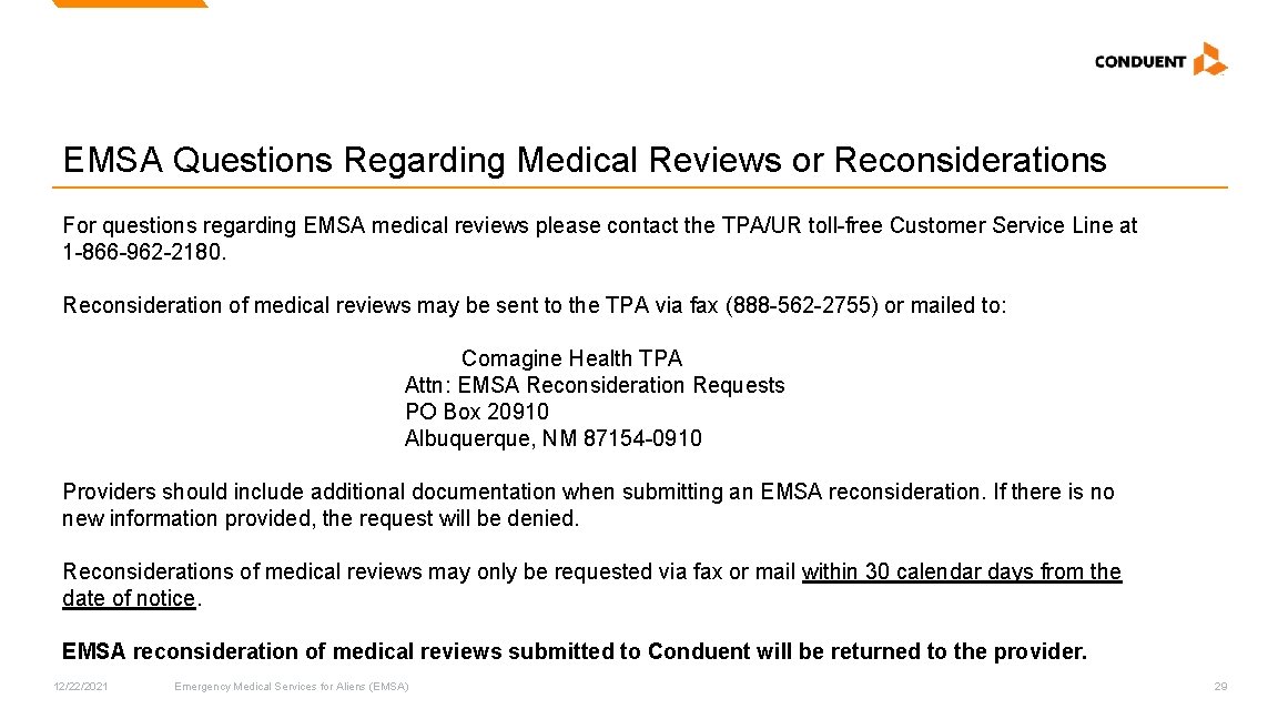 EMSA Questions Regarding Medical Reviews or Reconsiderations For questions regarding EMSA medical reviews please EMSA Questions Regarding Medical Reviews or Reconsiderations For questions regarding EMSA medical reviews please