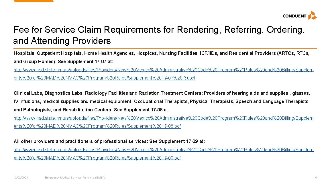 Fee for Service Claim Requirements for Rendering, Referring, Ordering, and Attending Providers Hospitals, Outpatient Fee for Service Claim Requirements for Rendering, Referring, Ordering, and Attending Providers Hospitals, Outpatient