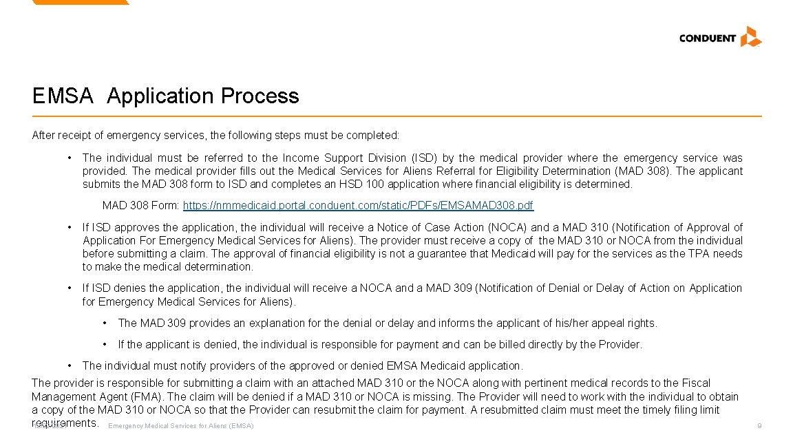 EMSA Application Process After receipt of emergency services, the following steps must be completed: EMSA Application Process After receipt of emergency services, the following steps must be completed: