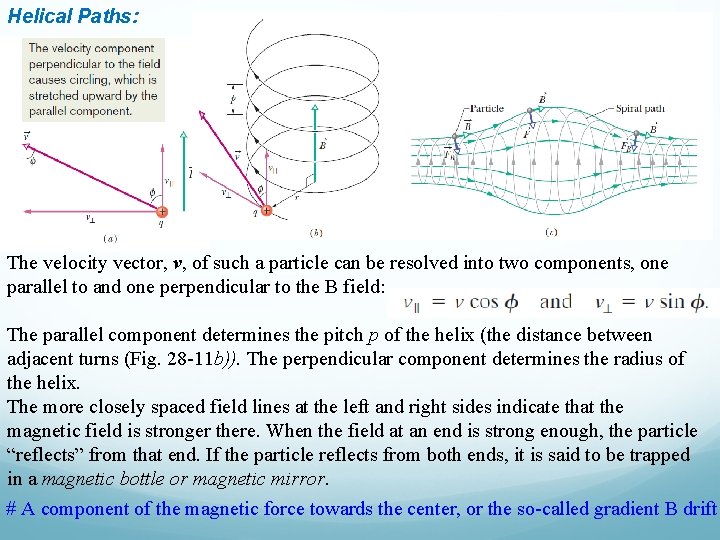 Helical Paths: The velocity vector, v, of such a particle can be resolved into