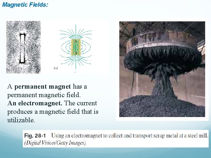 Magnetic Fields: A permanent magnet has a permanent magnetic field. An electromagnet. The current