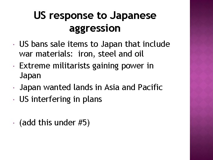 US response to Japanese aggression US bans sale items to Japan that include war