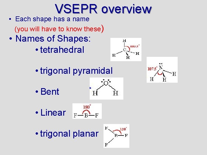 VSEPR overview • Each shape has a name (you will have to know these)