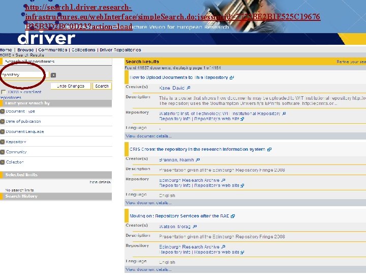 http: //search 1. driver. researchinfrastructures. eu/web. Interface/simple. Search. do; jsessionid=7772 BE 2 B 1