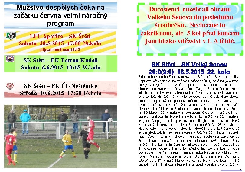 Mužstvo dospělých čeká na začátku června velmi náročný program 1. FC Spořice – SK