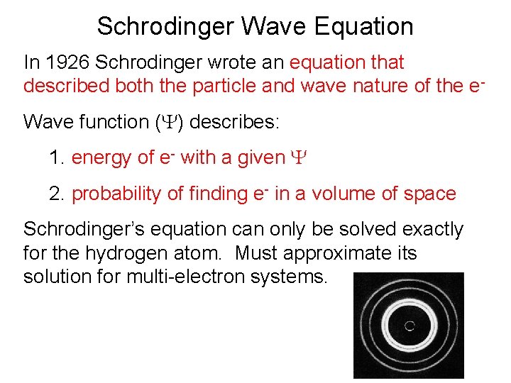 Schrodinger Wave Equation In 1926 Schrodinger wrote an equation that described both the particle