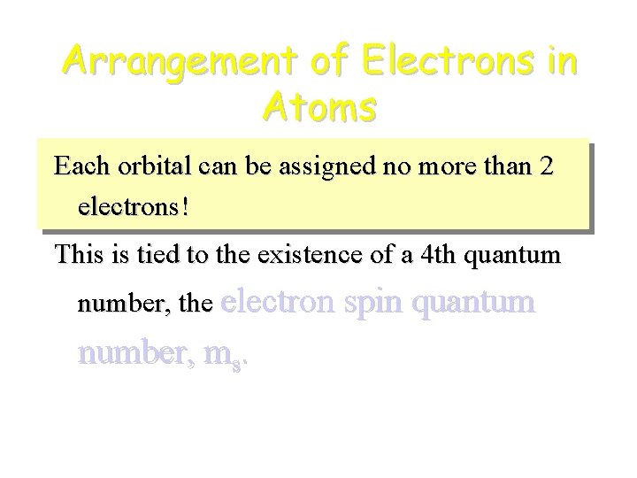 Arrangement of Electrons in Atoms Each orbital can be assigned no more than 2