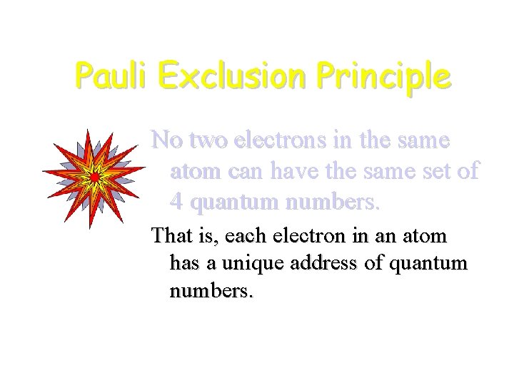 Pauli Exclusion Principle No two electrons in the same atom can have the same
