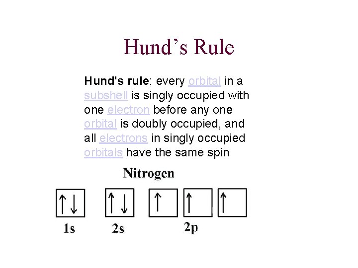 Hund’s Rule Hund's rule: every orbital in a subshell is singly occupied with one