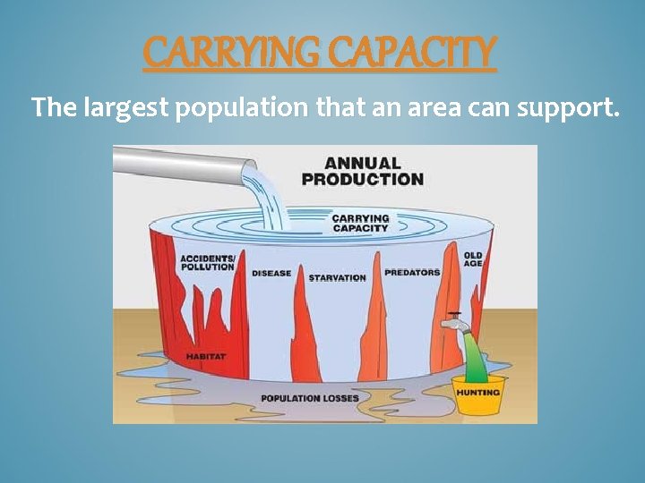 CARRYING CAPACITY The largest population that an area can support. 
