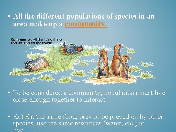  • All the different populations of species in an area make up a