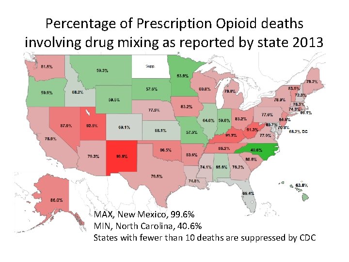 Percentage of Prescription Opioid deaths involving drug mixing as reported by state 2013 MAX,