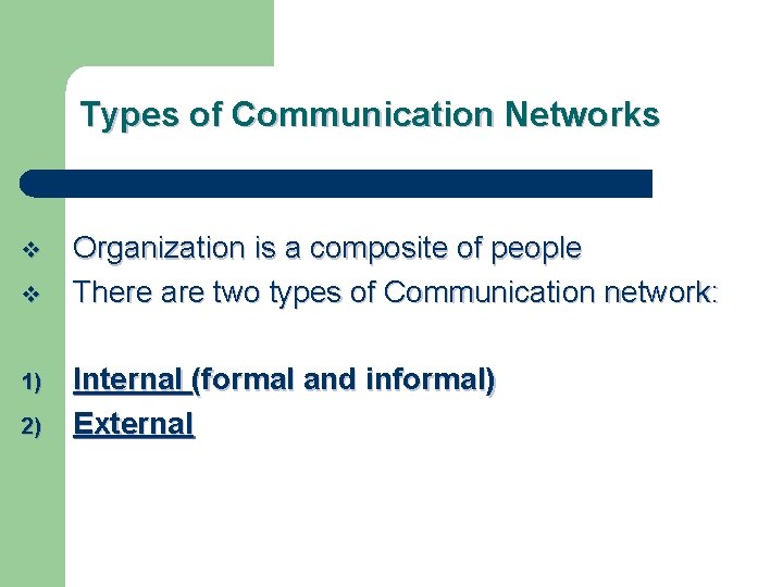 Types of Communication Networks v v 1) 2) Organization is a composite of people