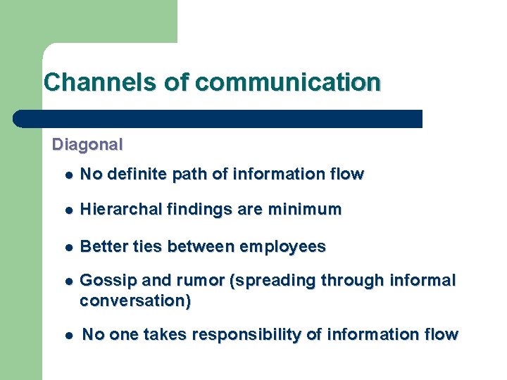 Channels of communication Diagonal l No definite path of information flow l Hierarchal findings