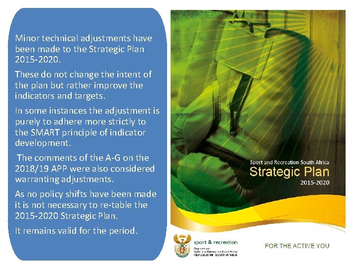 Minor technical adjustments have been made to the Strategic Plan 2015 -2020. These do