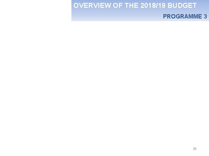 OVERVIEW OF THE 2018/19 BUDGET PROGRAMME 3 25 