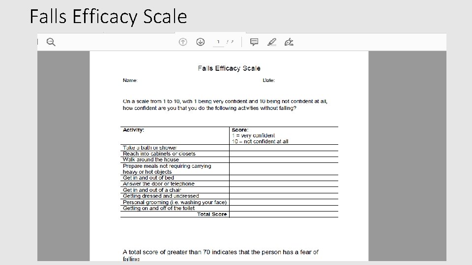 Falls Efficacy Scale 