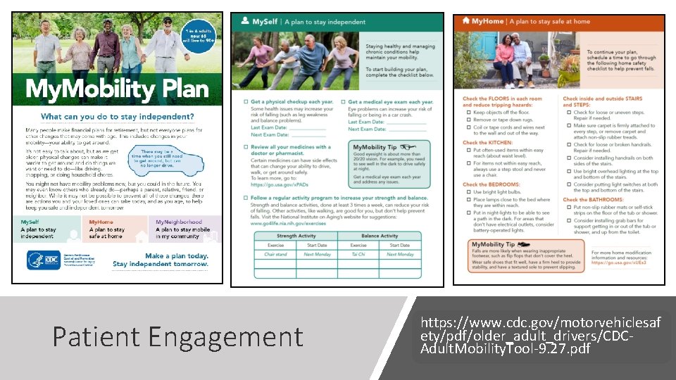 Patient Engagement https: //www. cdc. gov/motorvehiclesaf ety/pdf/older_adult_drivers/CDCAdult. Mobility. Tool-9. 27. pdf 