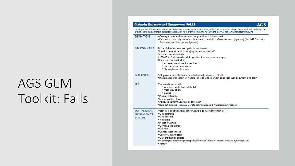 AGS GEM Toolkit: Falls 