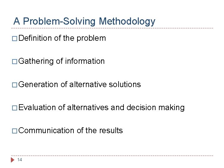 A Problem-Solving Methodology � Definition of the problem � Gathering of information � Generation A Problem-Solving Methodology � Definition of the problem � Gathering of information � Generation