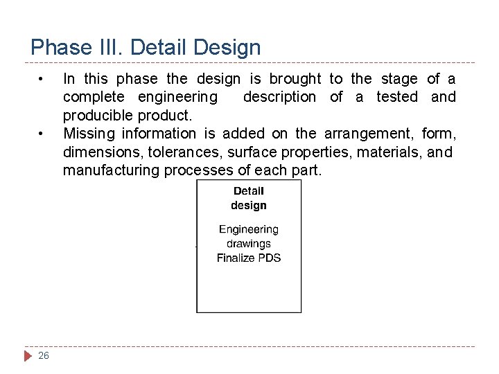 Phase III. Detail Design • • 26 In this phase the design is brought Phase III. Detail Design • • 26 In this phase the design is brought