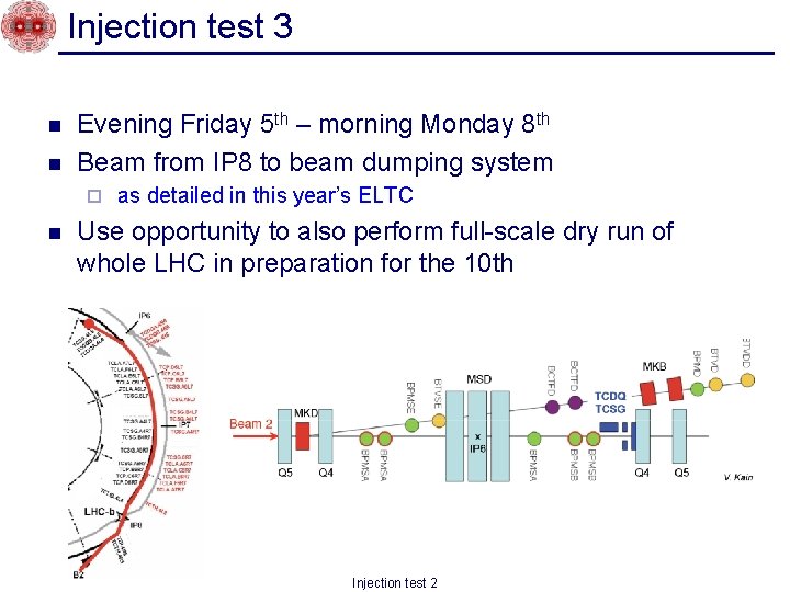 Injection test 3 n n Evening Friday 5 th – morning Monday 8 th