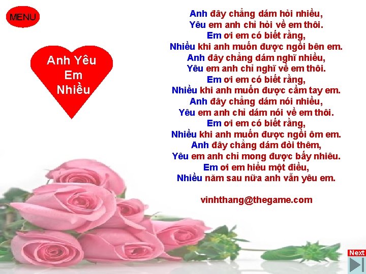 MENU Anh Yêu Em Nhiều Anh đây chẳng dám hỏi nhiều, Yêu em anh