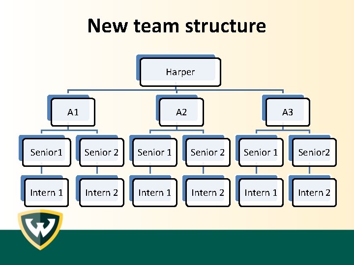 New team structure Harper A 1 A 2 A 3 Senior 1 Senior 2