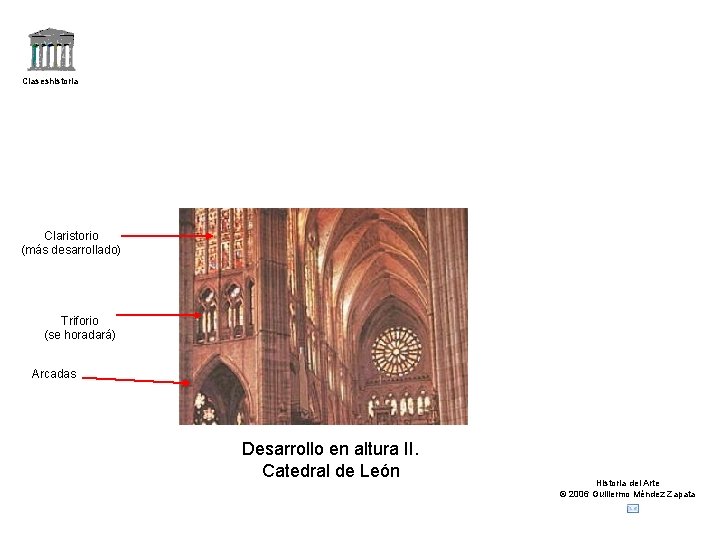 Claseshistoria Claristorio (más desarrollado) Triforio (se horadará) Arcadas Desarrollo en altura II. Catedral de