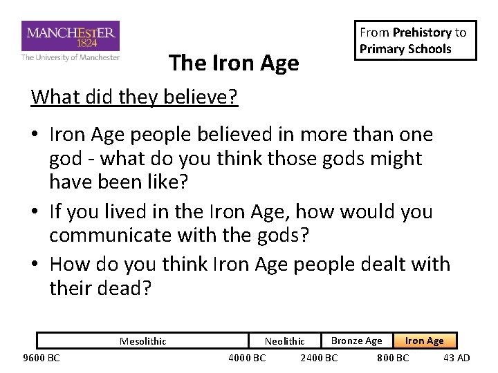 The Iron Age From Prehistory to Primary Schools What did they believe? • Iron