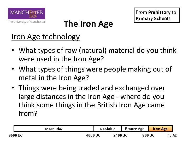 The Iron Age From Prehistory to Primary Schools Iron Age technology • What types