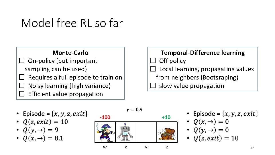 Model free RL so far Temporal-Difference learning � Off policy � Local learning, propagating