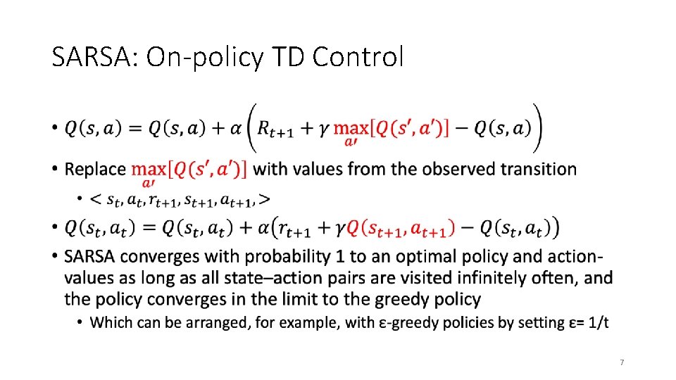 SARSA: On-policy TD Control • 7 