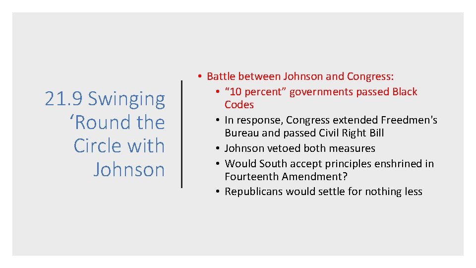 21. 9 Swinging ‘Round the Circle with Johnson • Battle between Johnson and Congress: