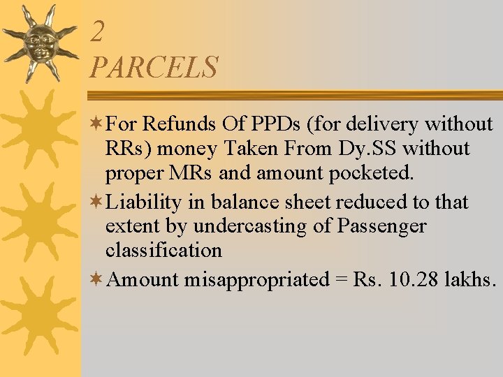 2 PARCELS ¬For Refunds Of PPDs (for delivery without RRs) money Taken From Dy.