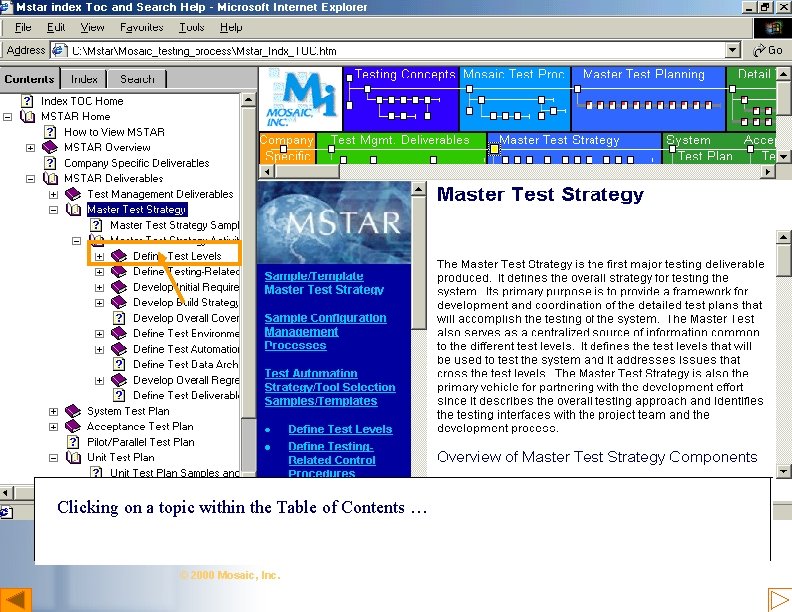 Accessing a Topic Clicking on a topic within the Table of Contents … ©
