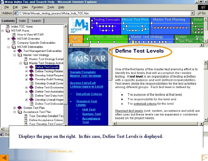 Access Test Levels From TOC Displays the page on the right. In this case,