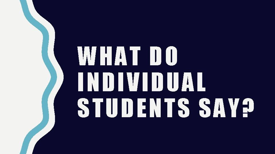WHAT DO INDIVIDUAL STUDENTS SAY? WHAT DO INDIVIDUAL STUDENTS SAY?