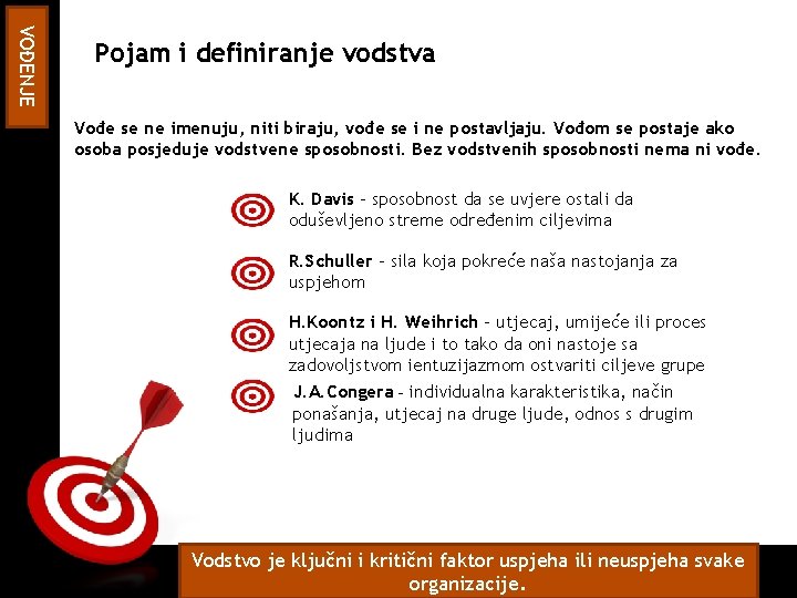 ON TARGET VOĐENJE Pojam i definiranje vodstva Vođe se ne imenuju, niti biraju, vođe