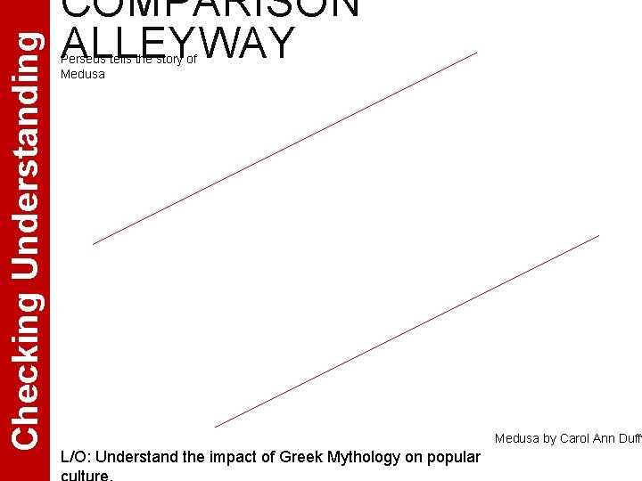 Checking Understanding COMPARISON ALLEYWAY Perseus tells the story of Medusa by Carol Ann Duffy