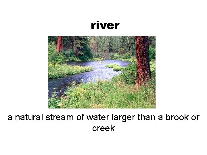 river a natural stream of water larger than a brook or creek 