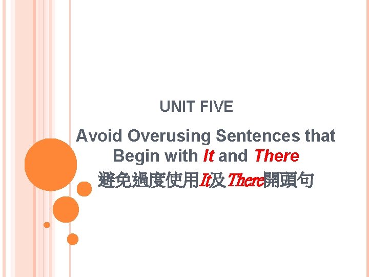 UNIT FIVE Avoid Overusing Sentences that Begin with It and There 避免過度使用It及There開頭句 
