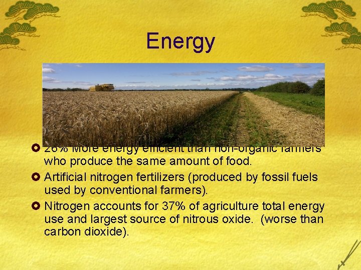 Energy £ 26% More energy efficient than non-organic farmers who produce the same amount