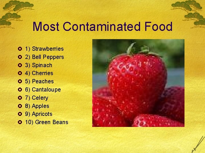 Most Contaminated Food £ £ £ £ £ 1) Strawberries 2) Bell Peppers 3)