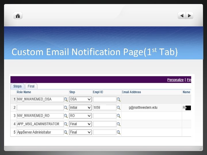 Custom Email Notification Page(1 st Tab) 